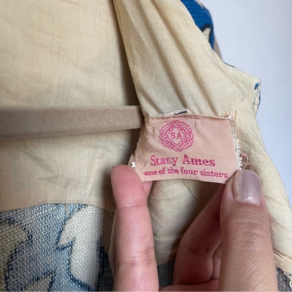 Vintage 60s Stacy Ames dress in paisley batik motif print of green blue & cream - Picture 6 of 8